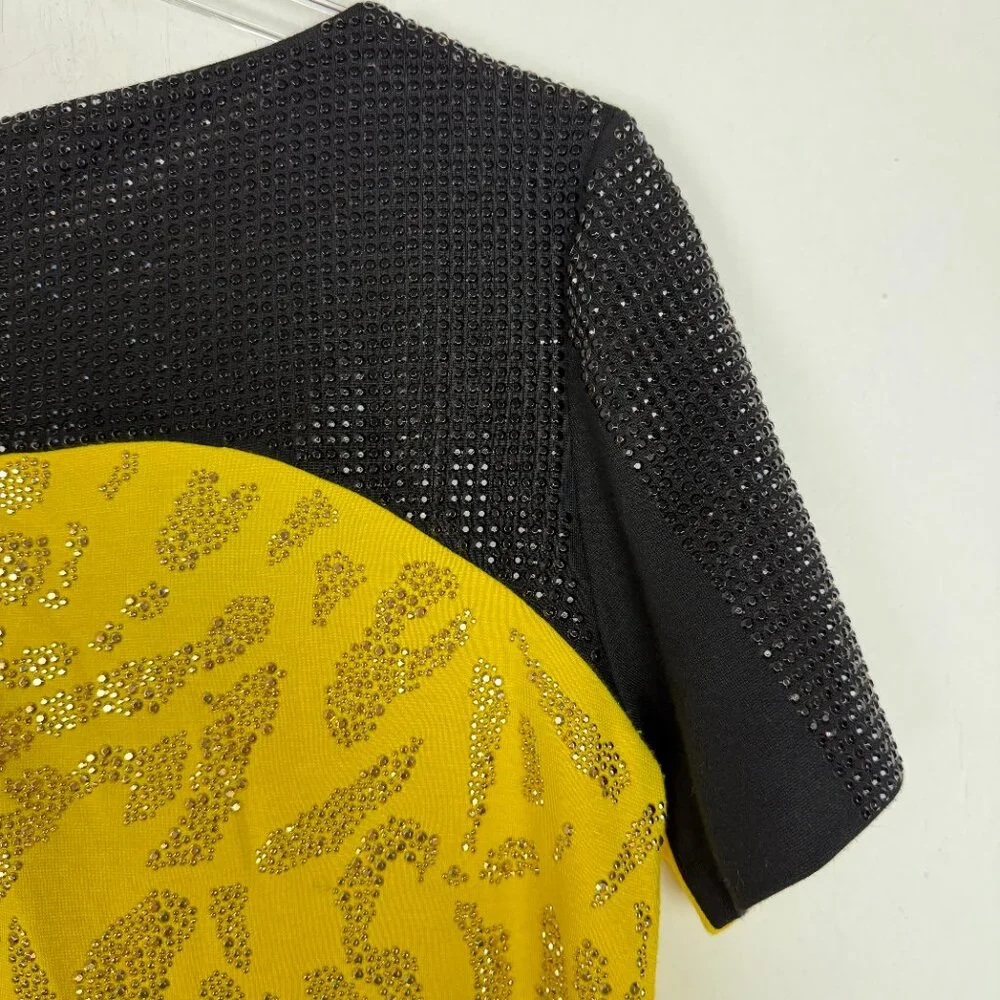 Versace Collection Yellow & Black Embellished Dress Short Sleeve Size 48 US 12 - Picture 15 of 16